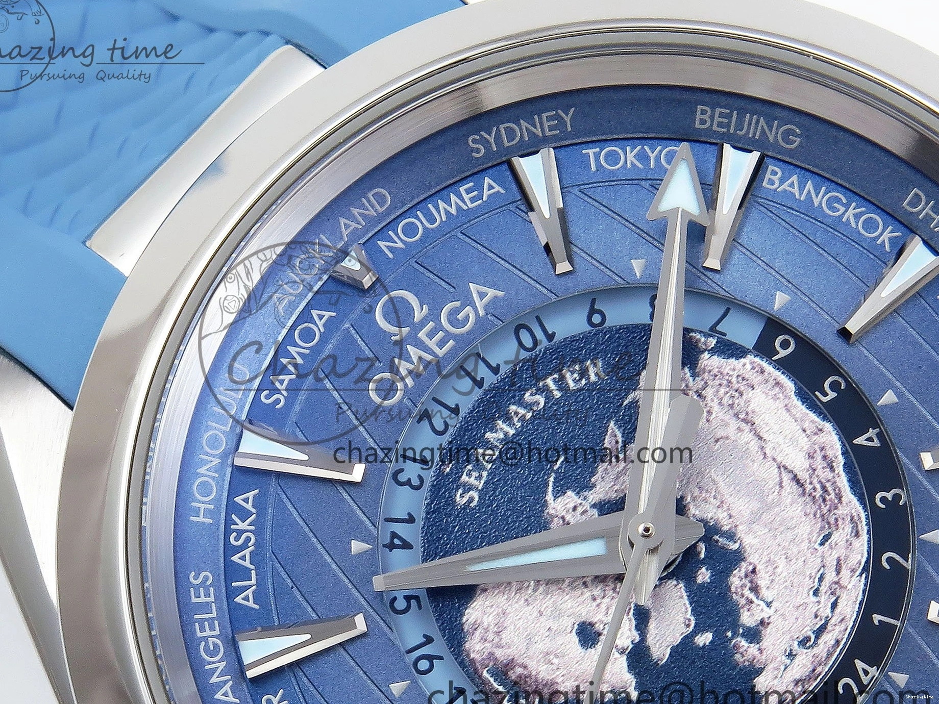 0201 GoAnywhere Aqua Terra GMT Worldtimer 43mm VSF 1:1 Best Edition Summer Blue Dial on Blue Rubber Strap A8938 Super Clone 7722